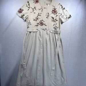 Vintage Cottagecore Miss Dorby Petites Floral Midi Dress Cream Purple 80s 90s